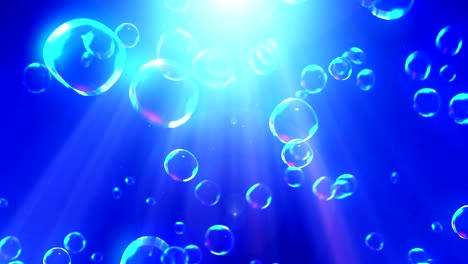 rainbow bubbles on a blue background, loop,