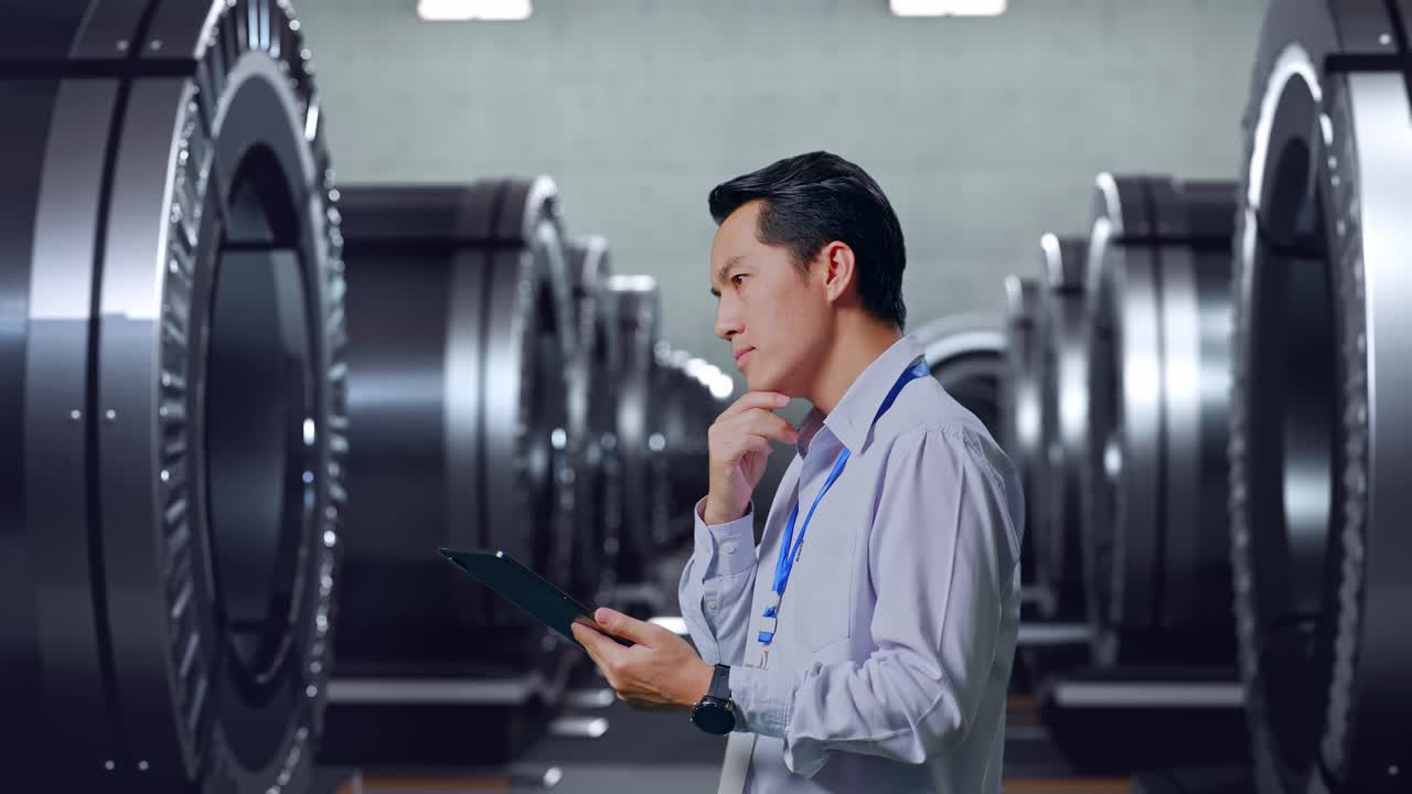 製造施設でタブレットを使用するエンジニア