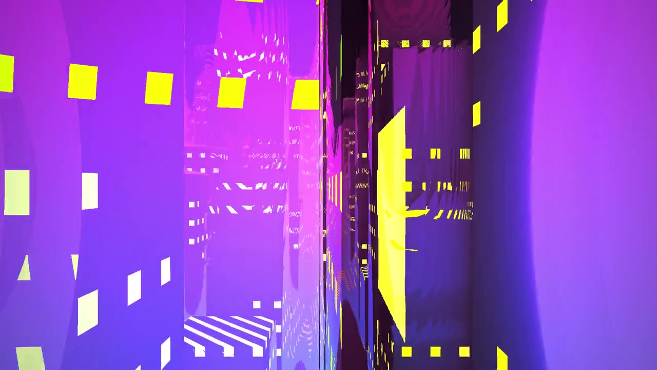 Abstract Neon Cityscape Flythrough with Glowing Windows