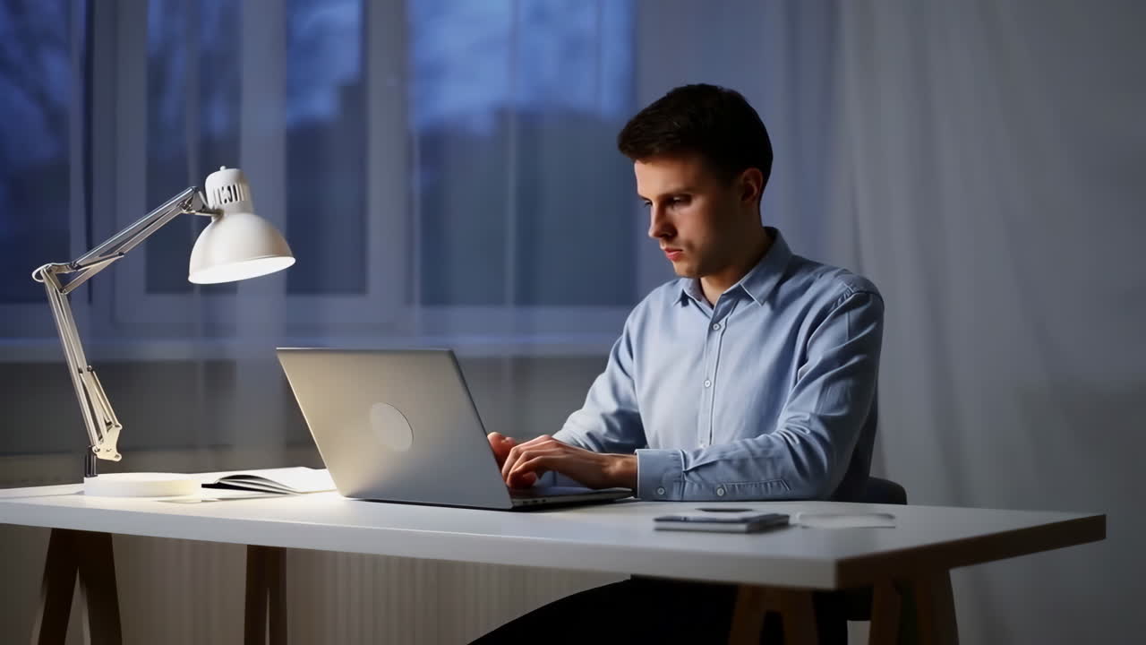 hombre trabajando en una computadora portátil en el escritorio