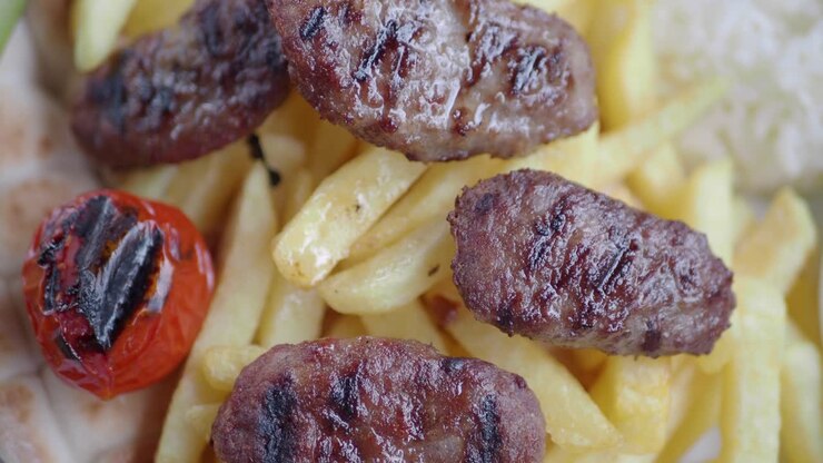 Turkish Köfte with Fries and Grilled Tomatoes