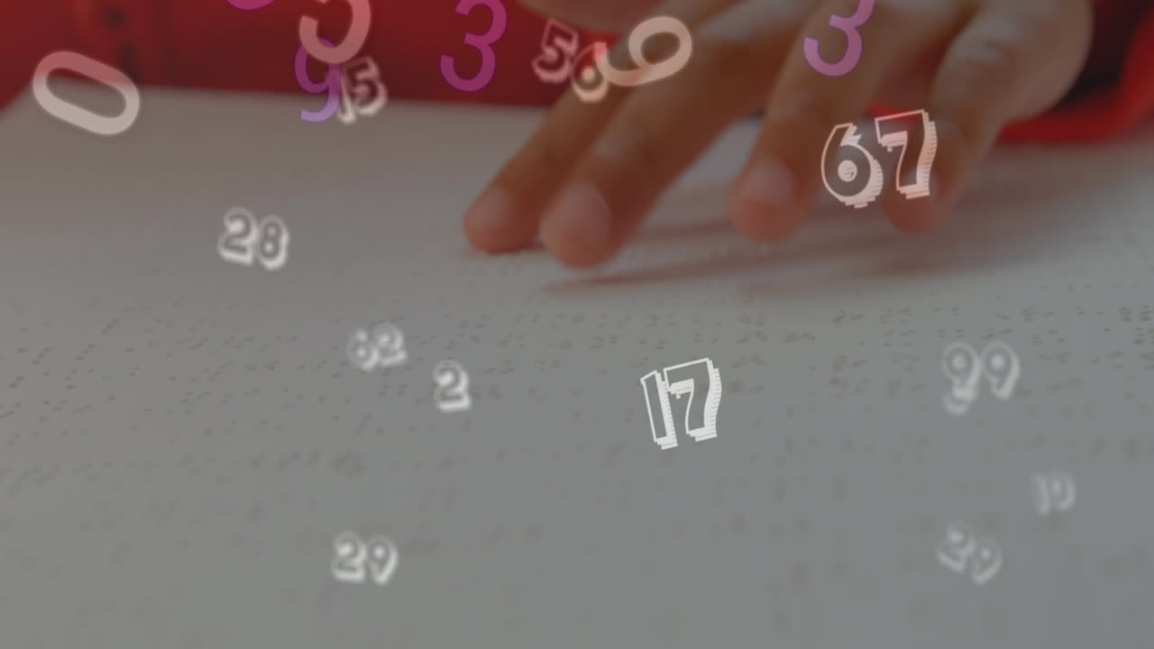 눈먼 아이의 책 읽는 손 위에 숫자를 바꾸는 애니메이션