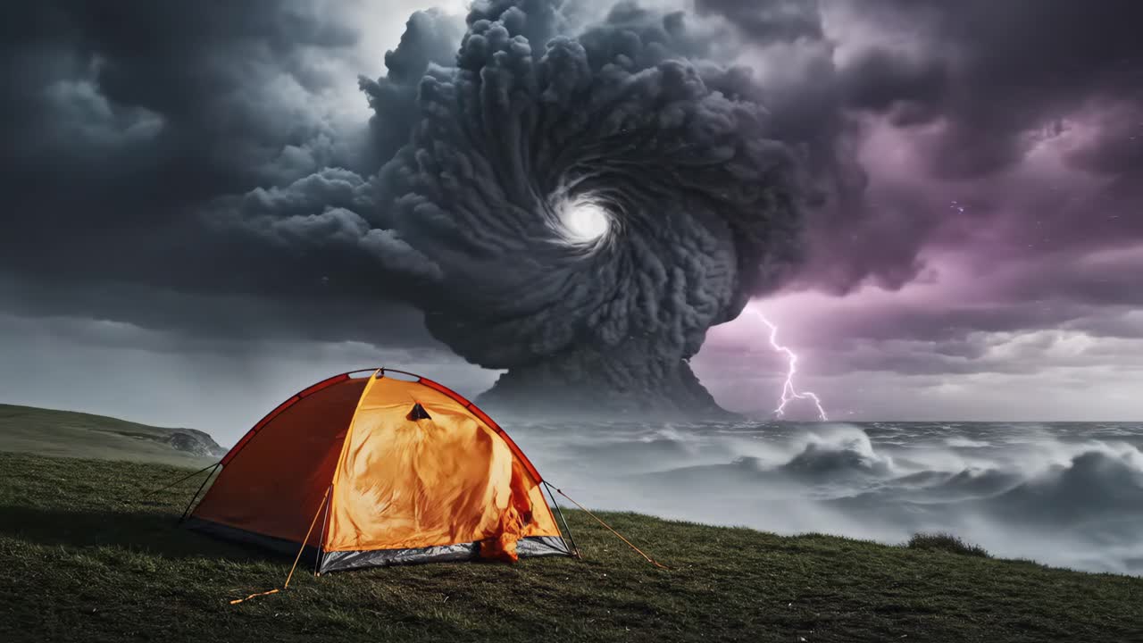 Tent camping near a tornado