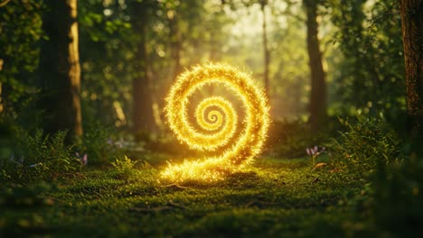 A Captivating Spiraled Light Display Emerges from the Lush Green Forest Floor, Creating a Magical Atmosphere Full of Enchantment and Wonder