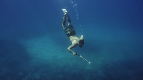 freediver spearfishing underwater