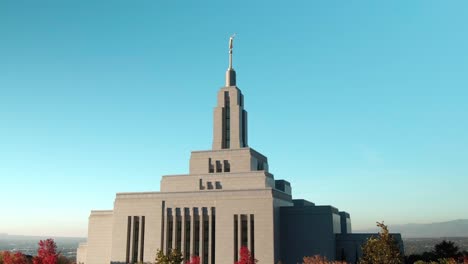 incredible pedestal aerial shot of lds mormon draper utah temple