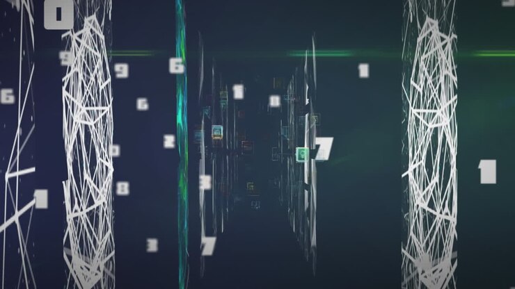Animation of network of connections and numbers over black background