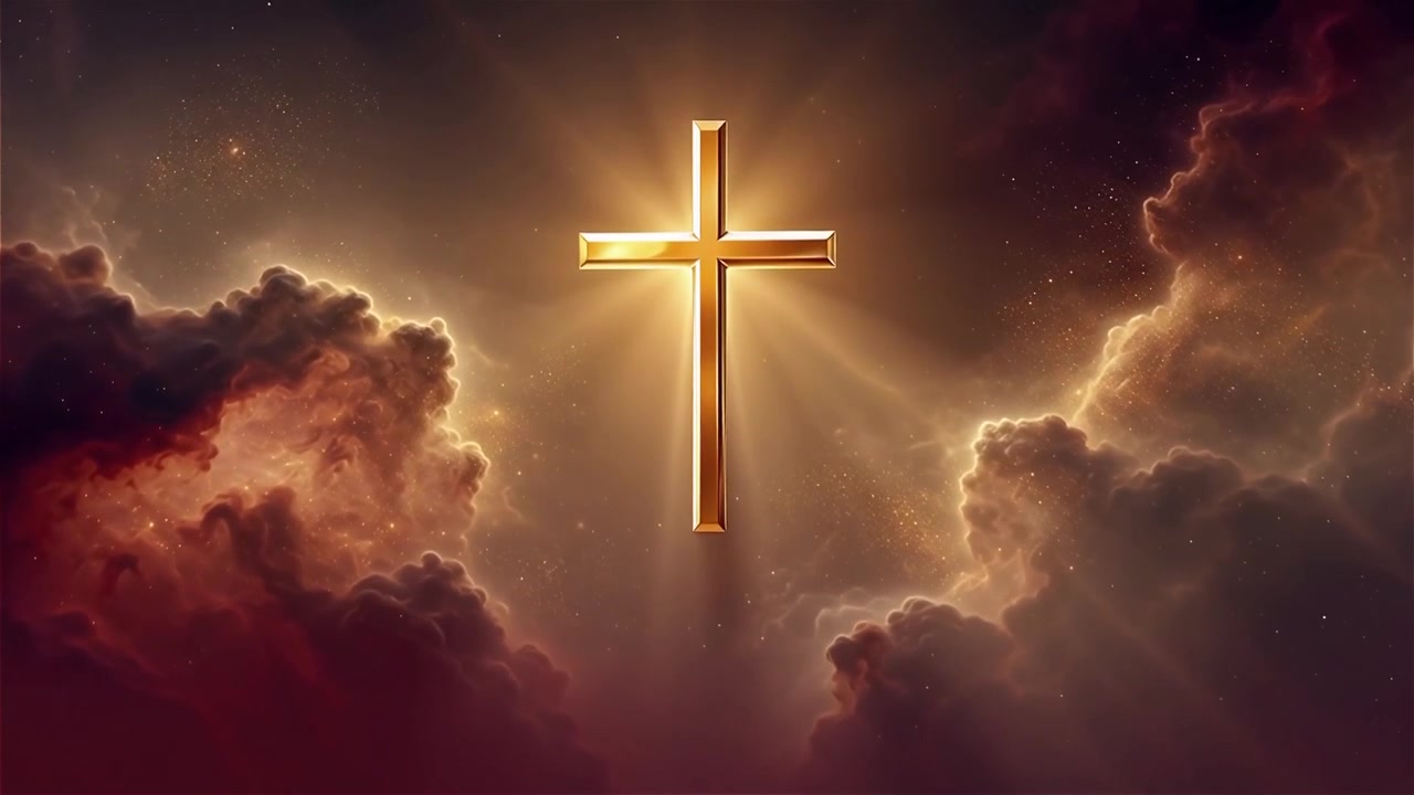 Croce Cristiana Luce Celestiale Sfondo per il Culto.