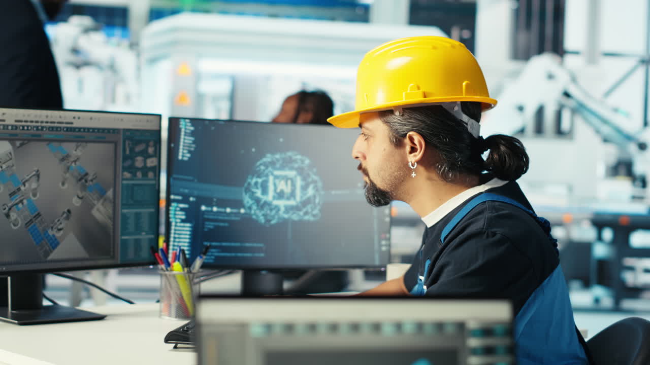 un ingeniero de una fábrica fotovoltaica utiliza la ia para mejorar la eficiencia de los paneles solares