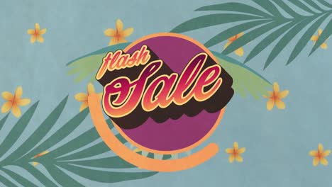 animación digital de venta flash contra diseños exóticos de pájaros y flores sobre fondo azul
