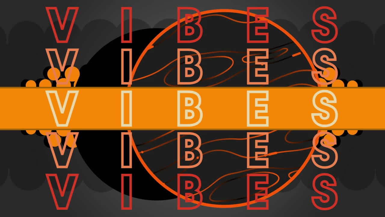 animación de vibraciones de texto y formas sobre fondo negro