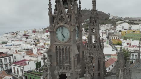 aerial parallax view clock face tower of church of san juan bautista