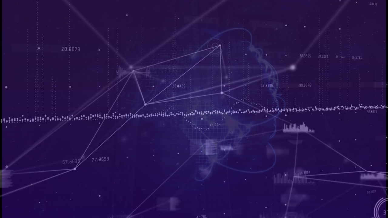 Animation of network of connections with data processing on black background