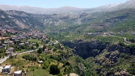 kadisha valley in mountains of lebanon - aerial drone shot