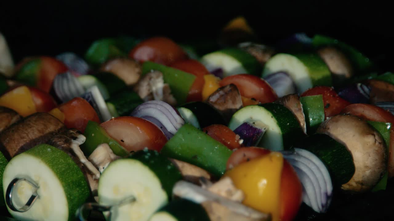 Chef Brushing Olive Oil on BBQ Vegetable Kebabs
