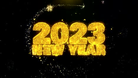 2022 new year text wish on gold particles fireworks display.