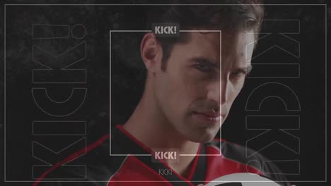 animación de texto de patada sobre jugador de fútbol masculino