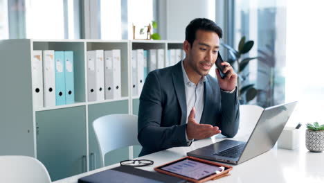 Llamada-Telefónica,-Computadora-Portátil-Y-Hombre-De-Negocios-Hablando