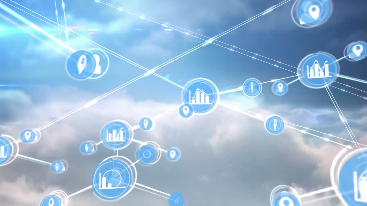 구름 위의 아이콘으로 연결 네트워크의 애니메이션