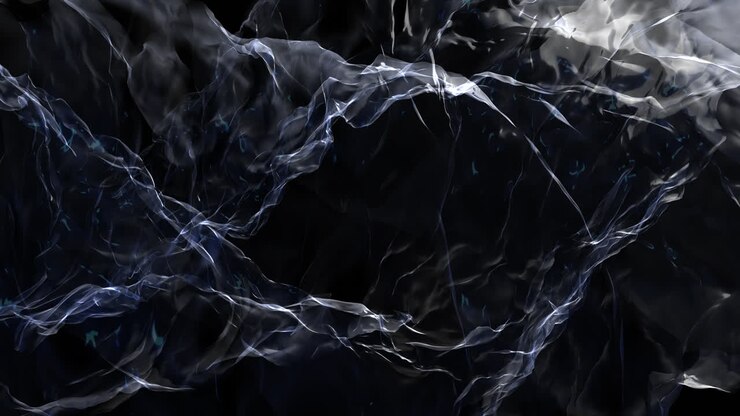 Dark abstract of flowing translucent glass like waves forming dynamic lines and folds on a black background, ideal as a modern atmospheric backdrop for titles, presentations or technology projects