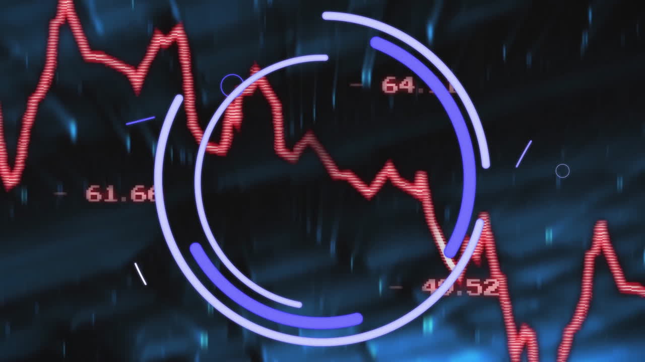 Red jagged line graph animating across data display, showing pixel label with purple glowing trails