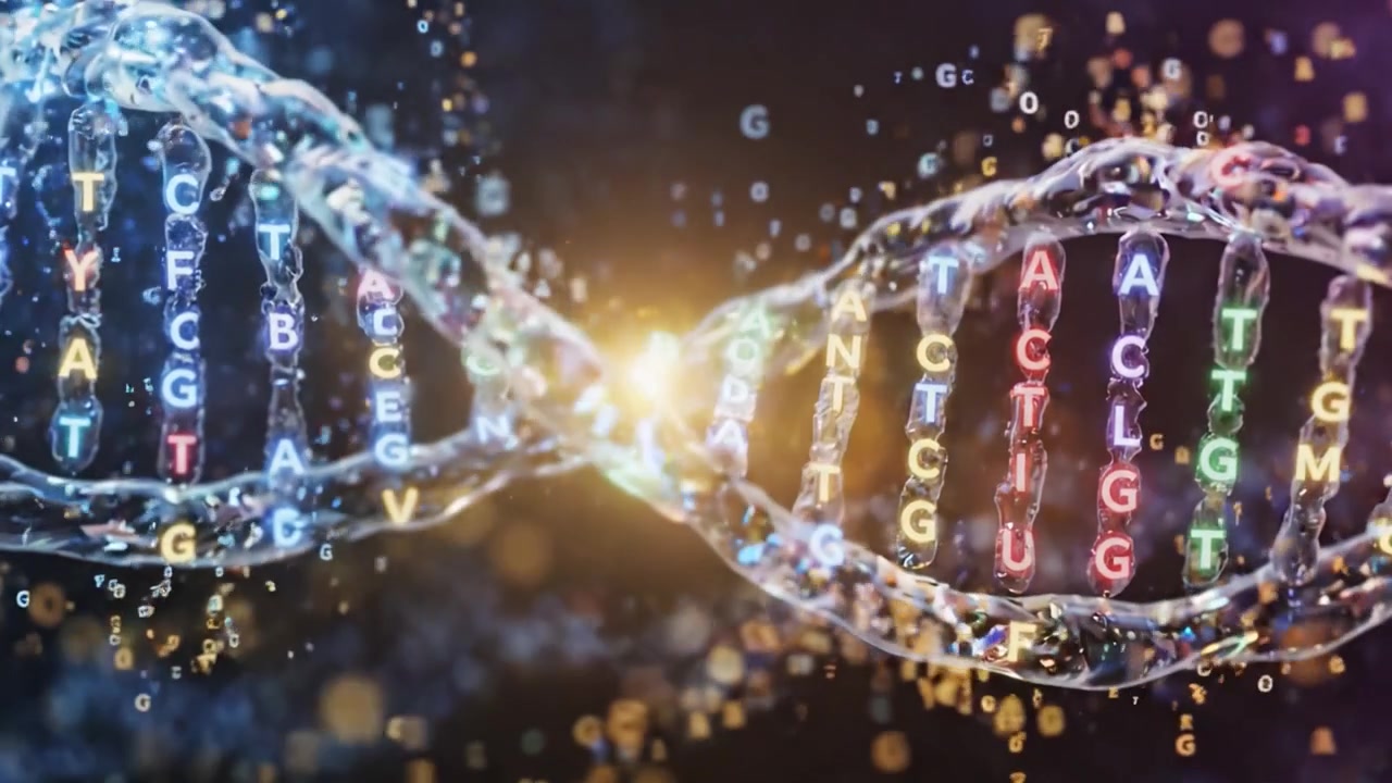 A Stunning Representation of DNA Structure and Sequences, Showcasing the Genetic Code with Vibrant Colors and Dynamic Visuals in a Digital Environment