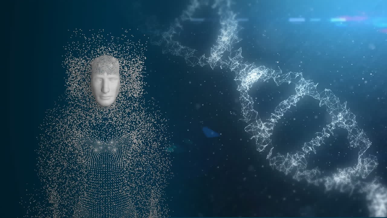 3차원 dna 가닥과 움직이는 인체