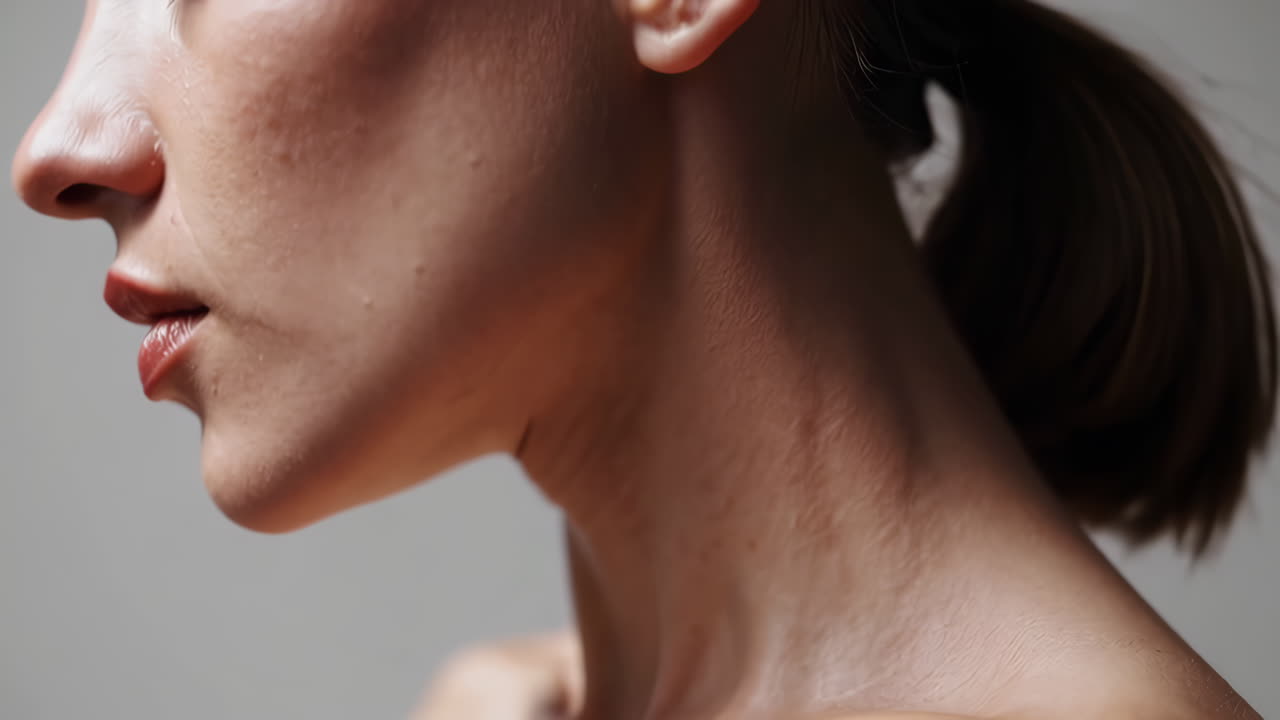 Close-up portrait of a woman's neck and shoulder