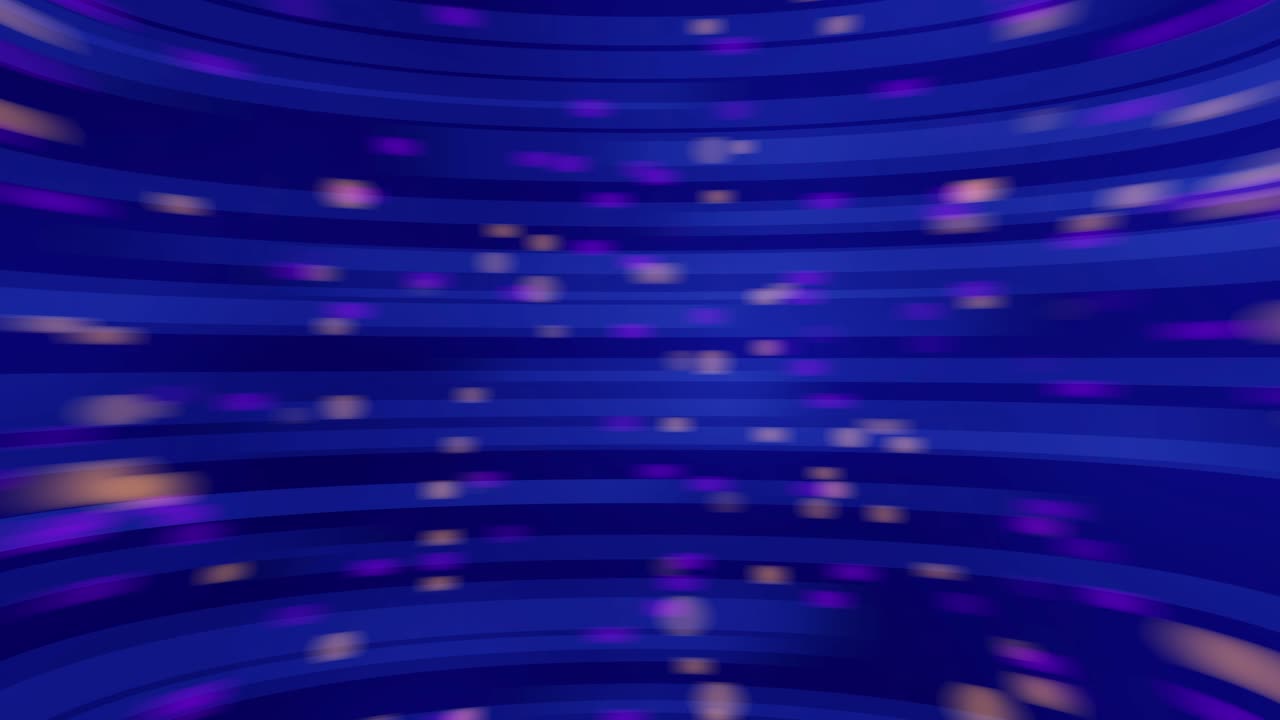 Abstract blue and purple futuristic digital spinning background, illuminated motion blurred particles, data streaming rapidly through curved space, fast high-speed information flow
