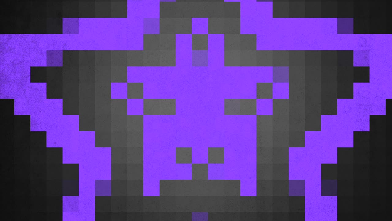 Pixelated purple spaceship minimalistic design of squares and rectangles