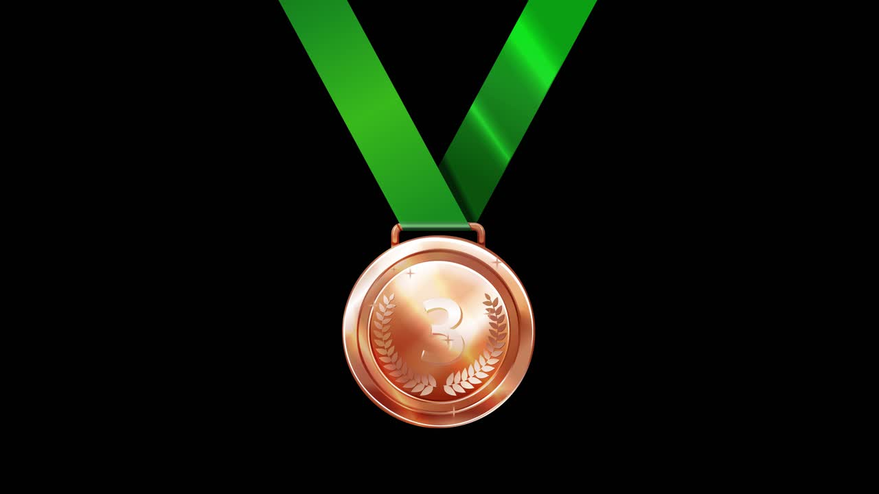 medalla de bronce con animación de cinta verde
