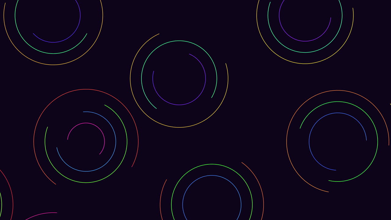 A vibrant seamless pattern of colorful circles against a black backdrop. The circles vary in size and color, overlapping to form an engaging and lively design