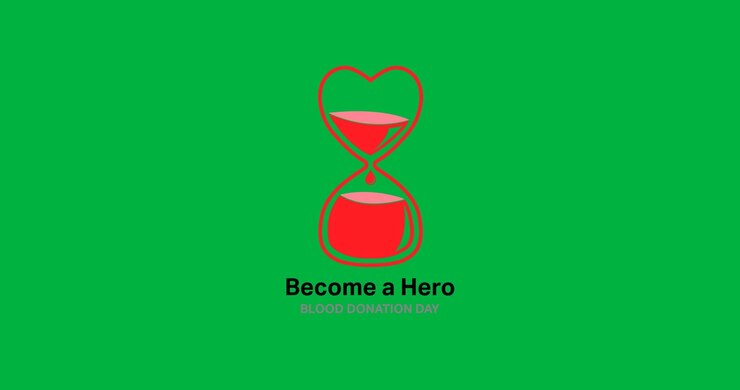Digital animation of blood inside a hour glass icon with blood donation day text on black background