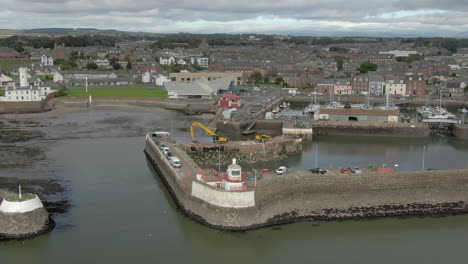 an aerial view of arbroath harbour and town on a cloudy day