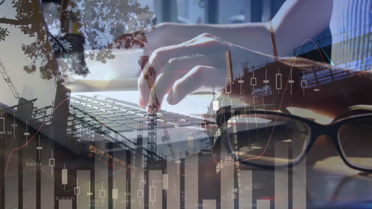 animación de estadísticas y procesamiento de datos sobre el hombre usando computadora portátil