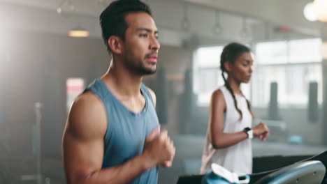 fitness, exercise time and people on a treadmill