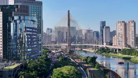 cable bridge at cityscape in sao paulo brazil