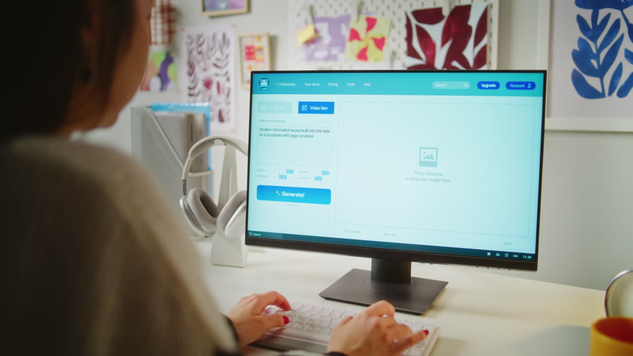 Woman using a computer program to design a modern home