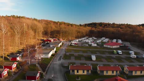 drone footage over lisebergsbyn camping located in orgryte, gothenburg, sweden