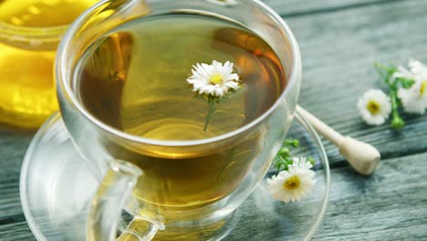 closeup of cup with camomile tea