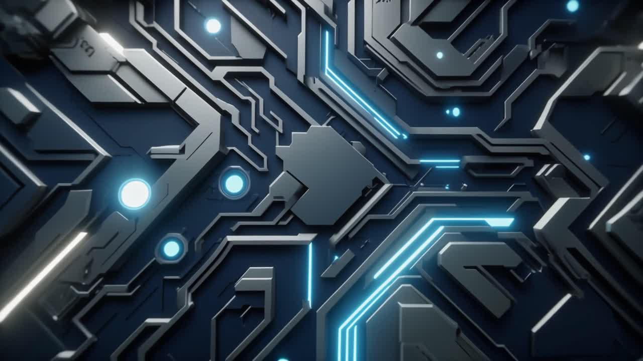 Abstract Futuristic Circuit Board with Glowing Blue Lines and Data Flow