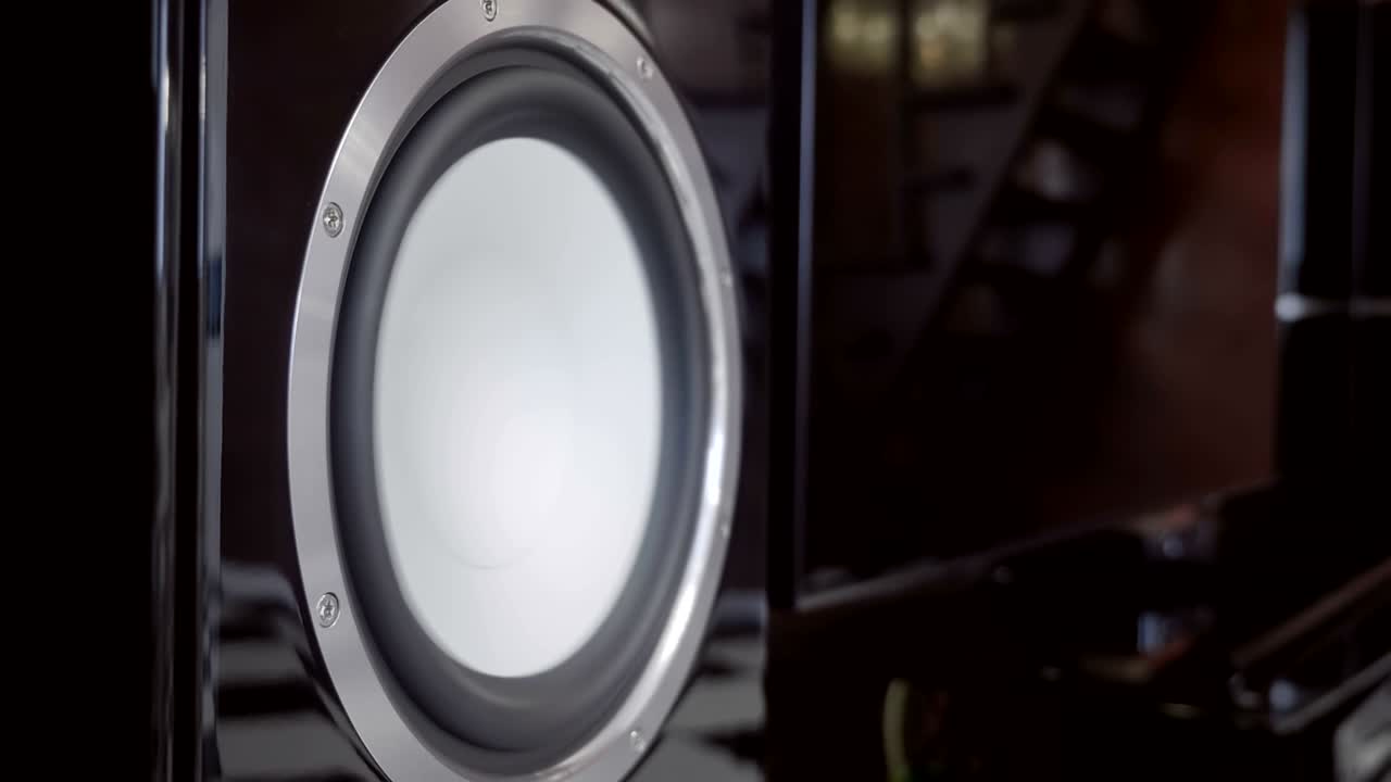 Plated with piano lacquer, black high-end speakers moving to the beat of music