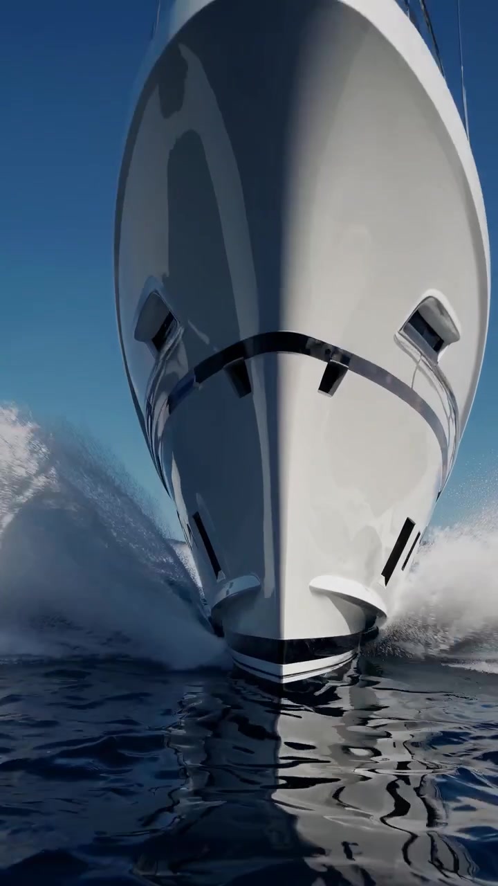 Luxury Yacht Cruising at Speed Through Blue Ocean Water