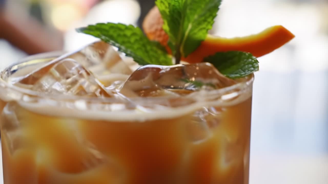 Refreshing Ice-Cold Beverage with Mint and Citrus Garnish Perfect for Summer Days, Featuring a Crisp Appearance and Inviting Presentation in a Clear Glass