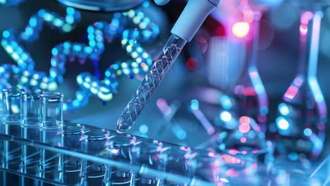 laboratory experiment with pipette and test tubes