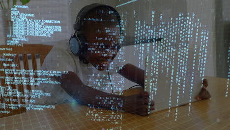 data processing against boy using digital tablet