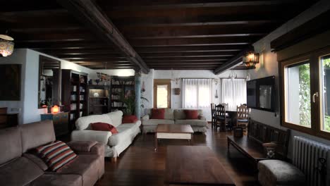 modern room presentation with travelling of a traditional style decoration with wooden roof