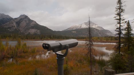 coin operated binoculars with mountains closing in