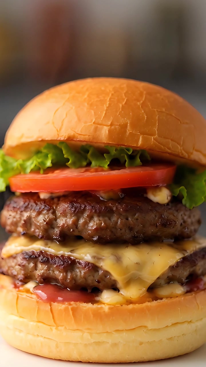 Hamburger Succoso Primo Piano Sfondo Bokeh 4K
