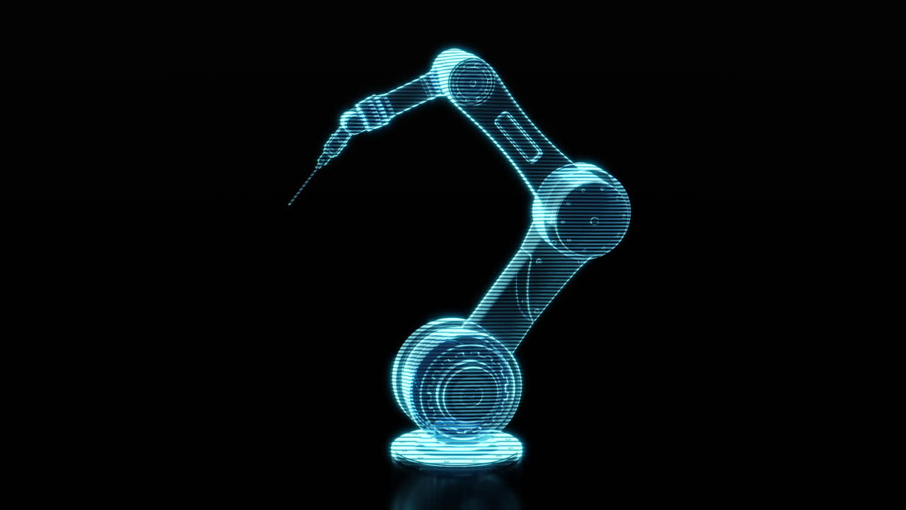 rotación en bucle del brazo mecánico con la figura del holograma, renderización en 3d.